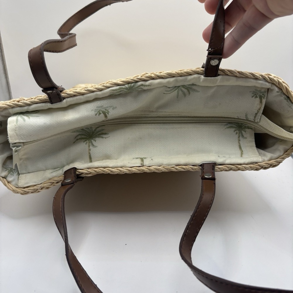 Vintage Capelli Straw Wicker Flamingo Palm Tree Beach Shoulder Bag Purse - Picture 7 of 14